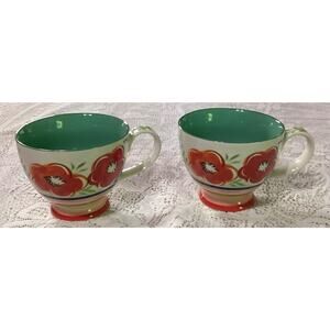 Set of 2 Grace's Teaware Fine Ceramic Floral Footed Tea Coffee Mug Cup